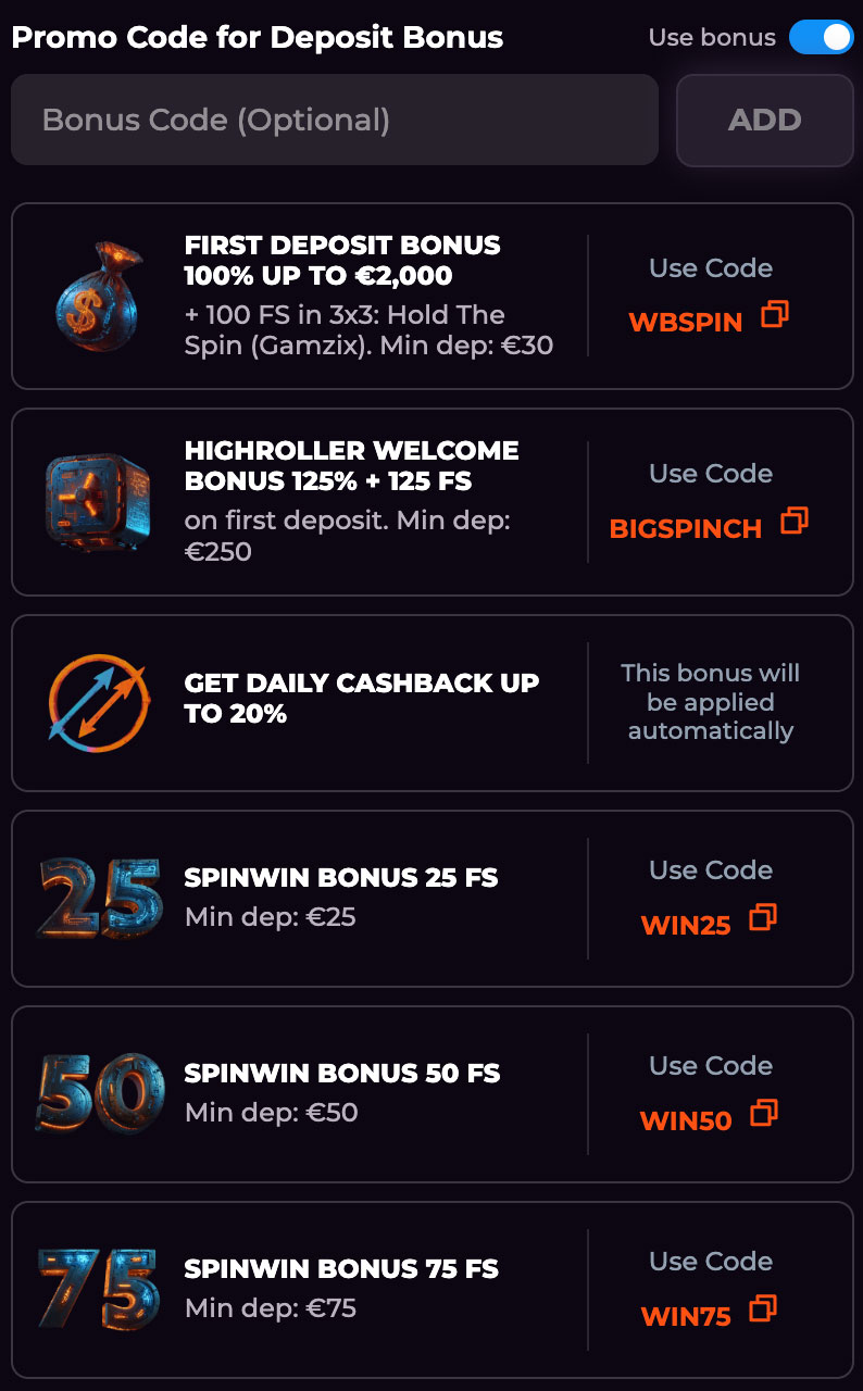 Spinch VIP Levels